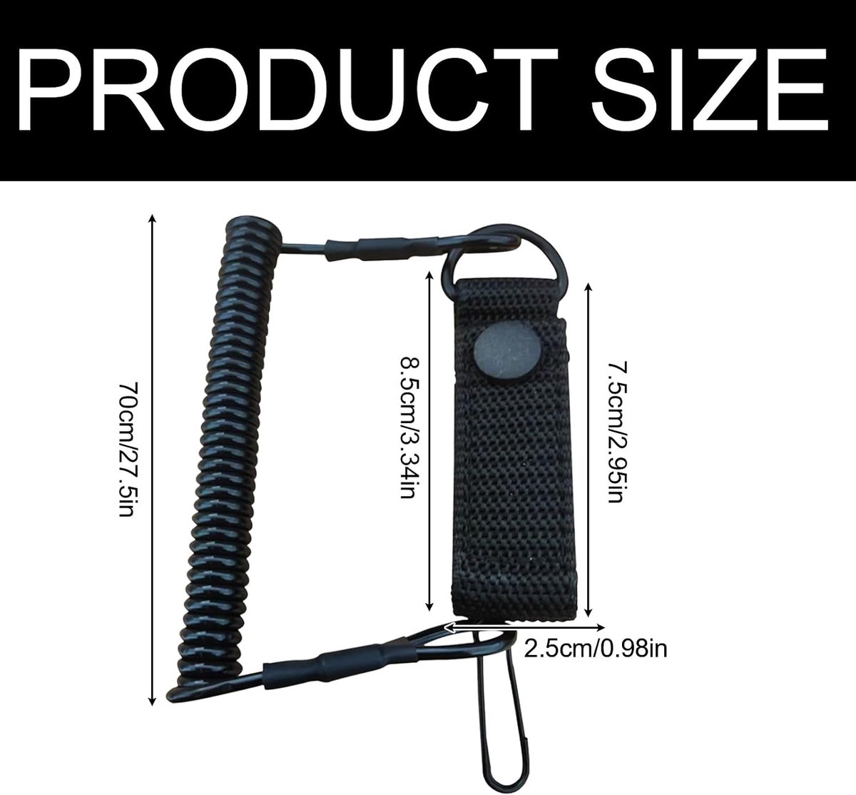 1 stuks zwarte tactische lanyards met elastisch veiligheidskoord en spiraalkarabijnhaak, herbruikbaar, geschikt voor klimgereedschap, visgereedschap, campinggereedschap