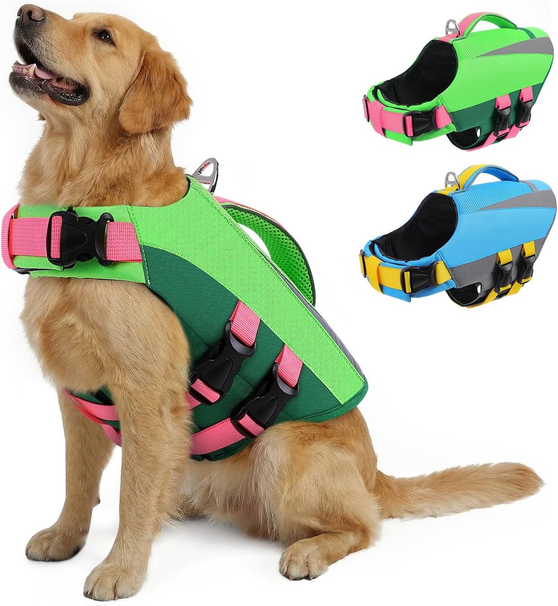 Zwemvest voor Honden – Verstelbaar Reddingsvest voor Kleine, Middelgrote & Grote Honden met Stevige Handgreep & Reflecterende Strepen, Ideaal voor Boot, Meer & Zwemmen
