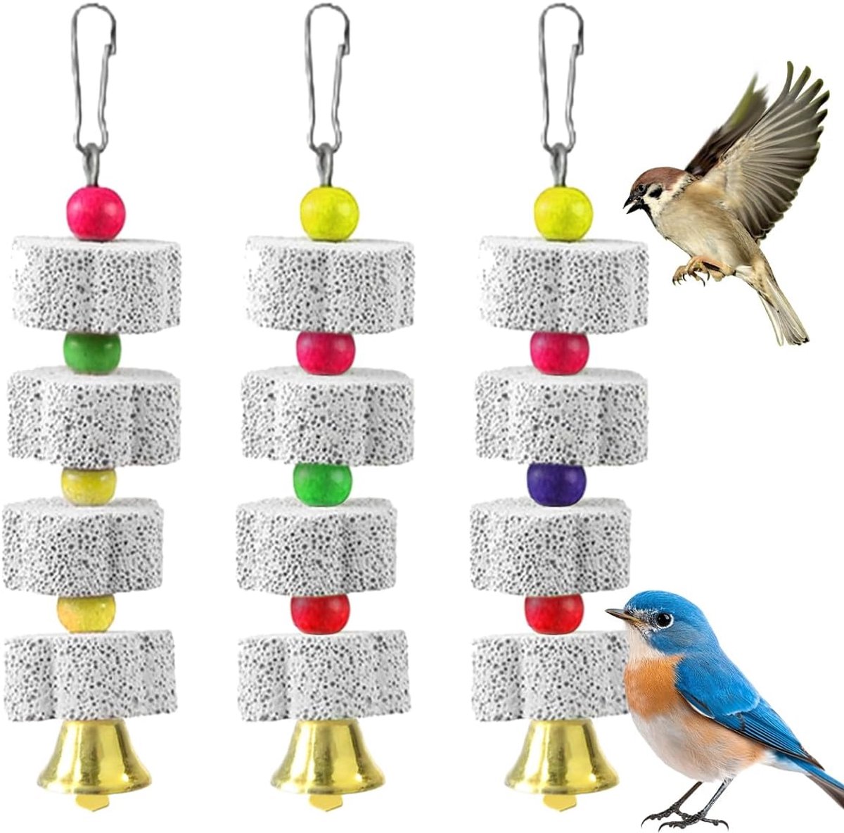 Speelgoed voor vogels, vogelsnavel, slijpsteen met bel