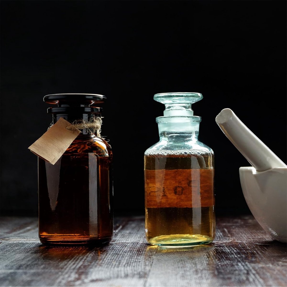 Reagens Media Fles, 2 stuks 500 ml glas brede mond reagens media opslag fles met glazen grondstop voor lab water reagens vloeistoffen, chemie, wetenschap, vaas, parfum, amber