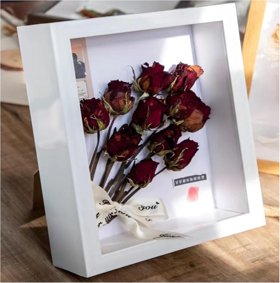 3D-fotolijst, 20 x 20 cm, diepe lijst voor objecten tot 5 cm, objectlijst om te vullen, vierkante vorm, 3D-fotolijst voor objecten, foto's, kunstwerken, herinneringen, bloemen (wit)