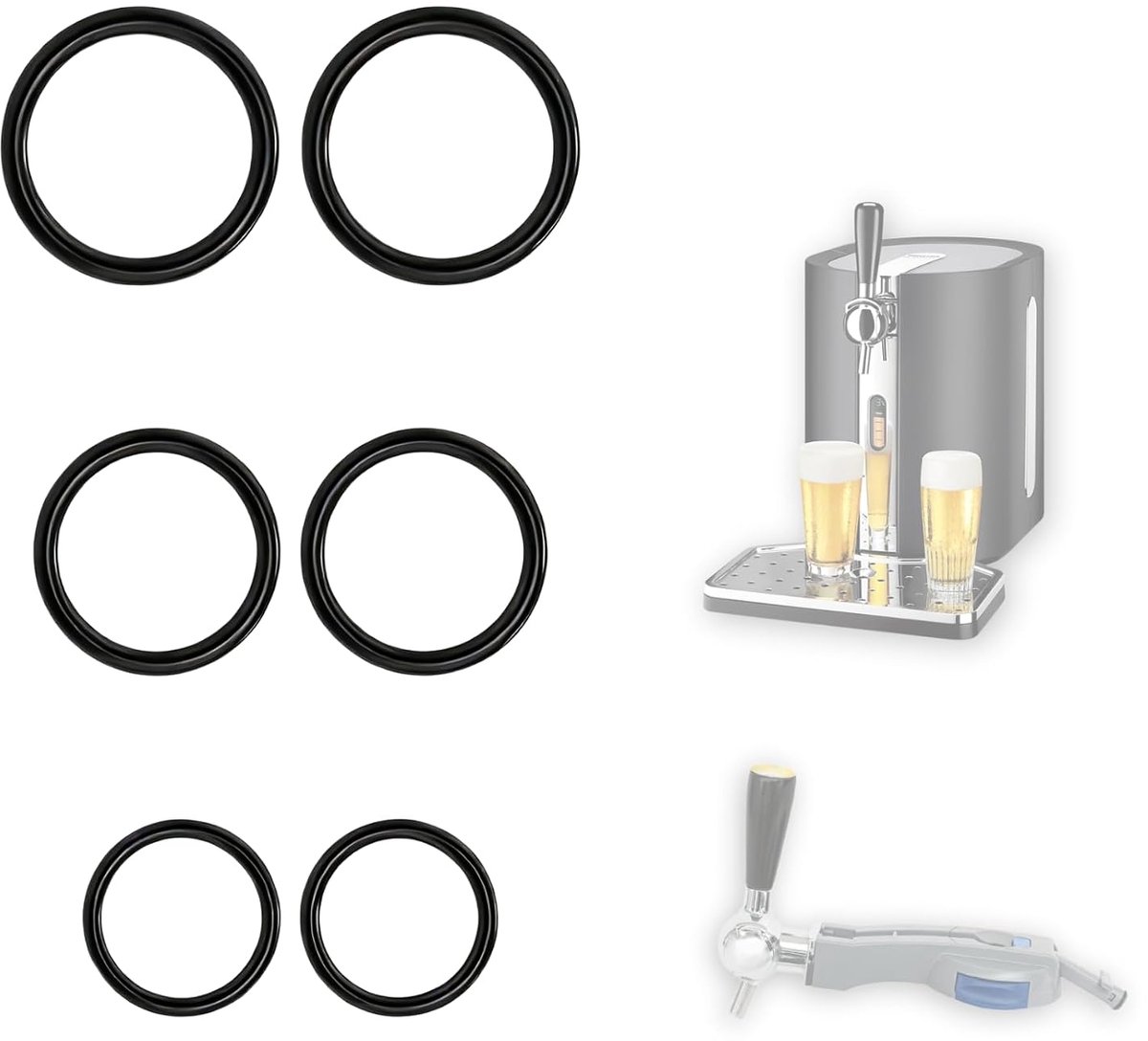 O-ringen onderhoudsset 6 stuks, compatibel met Philips Perfect Draft biertapinstallatie HD3600, HD3610, HD3620, HD3720