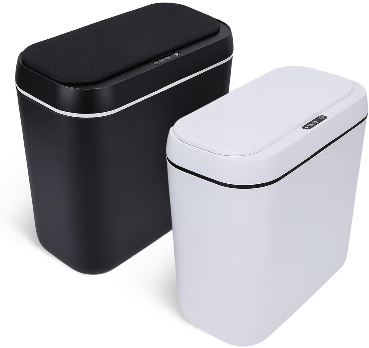 Automatische Prullenbak, 15L Slanke Vuilnisbak Set van 2 Ruimtebesparend, IPX5 Waterdicht, Ideaal voor Keuken Badkamer, Handsfree Handig Openen en Sluiten