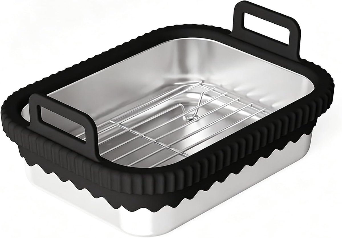 ovenschaal Airfryer voor Ninja heteluchtfriteuse AF400EU/DZ401EU/AF500EU, BPA-vrij, afneembare siliconen ring, vaatwasmachinebestendig, airfryer-accessoires (met grillroosters