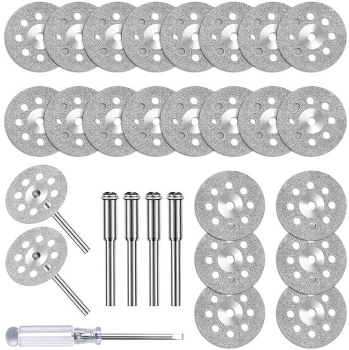 24 Stuks Mini Diamant Snijdisc met 4 Stuks 3mm Mandrel voor Dremel - Geschikt voor Metaal, Glas en Keramiek