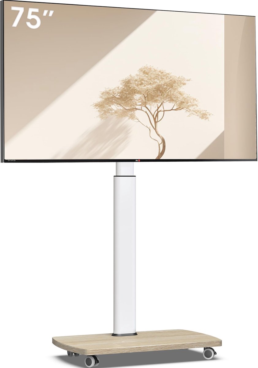 TV Standaard op Wielen – 43-75 Inch – Hoogte Verstelbaar & Draaibaar – VESA 600x400 – Tot 50 kg