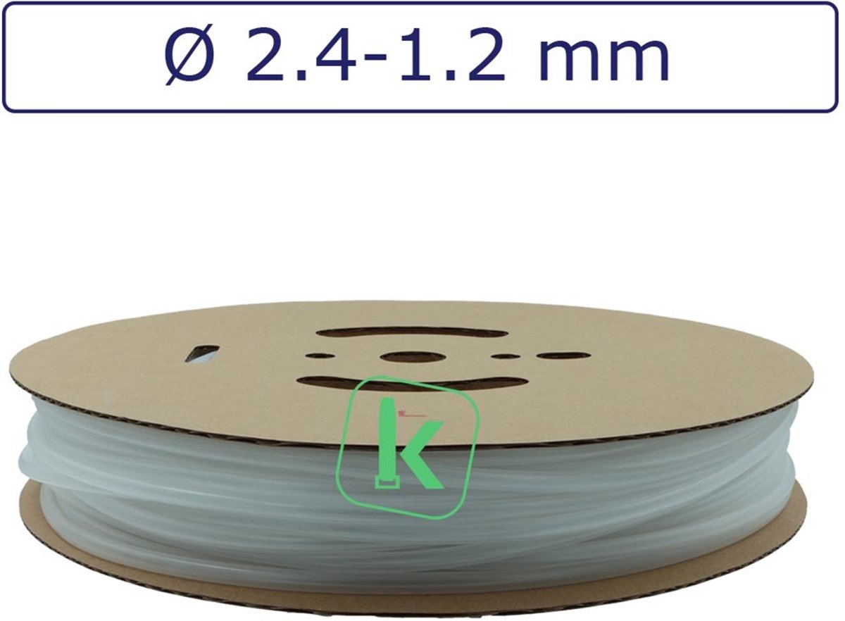 PRO-TIE® - Krimpkous 2,4-1,2 mm Transparant Dunwandig krimpverhouding 2:1 (Rol 200 meter) - PRO-TIE