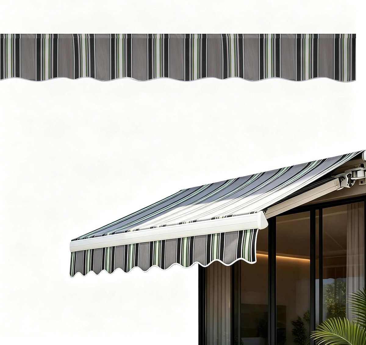 Luifels, 3 m/3,5 m/5 m, waterdicht, uv-bestendige stofbanen van 280D Oxford-weefsel, golvende volants voor terras, balkon, luifel, vervanging (strepen, 3,5 m)