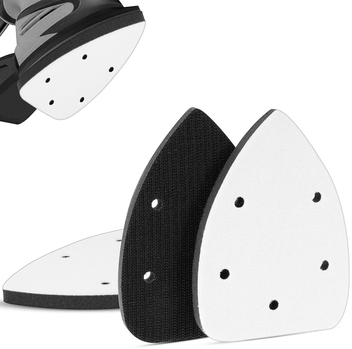 3 Pack Muis Detail Schuren Interface Pad Haak en Loop Driehoek Schuurpad met 5 Gaten Muis Schuurpapier Backing Pad voor Sander Accessoires Vervanging Flexibiliteit & Balanceren Schuren Druk