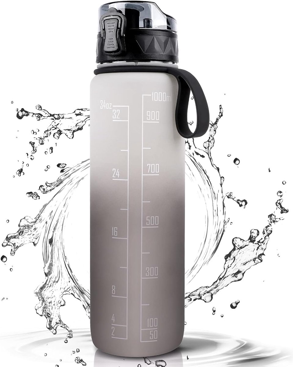 Sportwaterfles van 1 liter, lekvrij ontwerp, BPA-vrije Tritan plastic drinkfles voor tieners, volwassenen, sport, wandelen, sportschool, fitness, outdoor, fietsen, school en kantoor