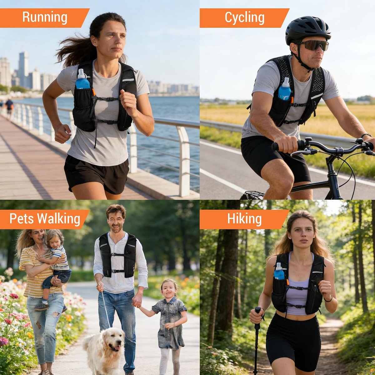 Hardloopvest voor dames en heren, 140 g, ultralicht, inclusief 500 ml Soft Flask, ademend, reflecterend, verstelbare borst- en taillebanden, loopvest marathon, trailrunning, joggen