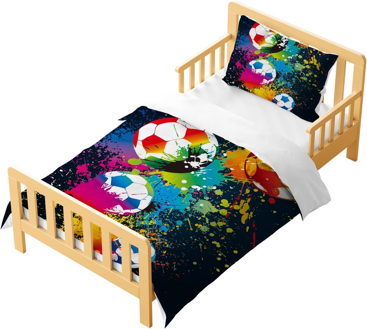 Kinderbeddengoedset, 2-delig, 90 x 190 cm, eenpersoons dekbedovertrekset met 1 kussensloop, 3D-print, cartoonstijl, beddengoed met ritssluiting. (voetbal A, 140 x 200 cm)