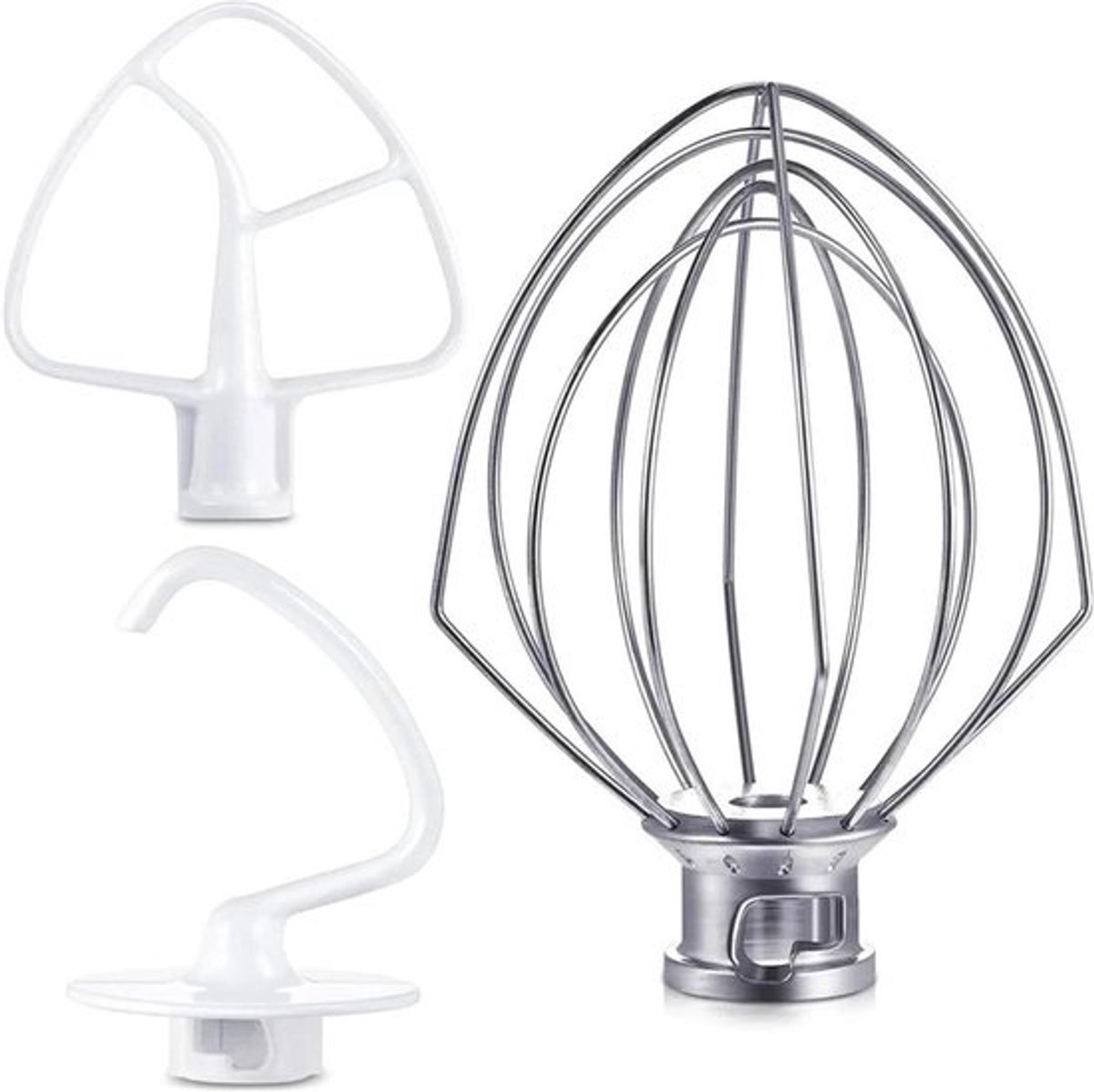 Mixer Accessoires Set - Keukenmachine Onderdelen - Bakken en Koken - Duurzaam en Slijtvast - 3 Stuks - Zilverkleurig