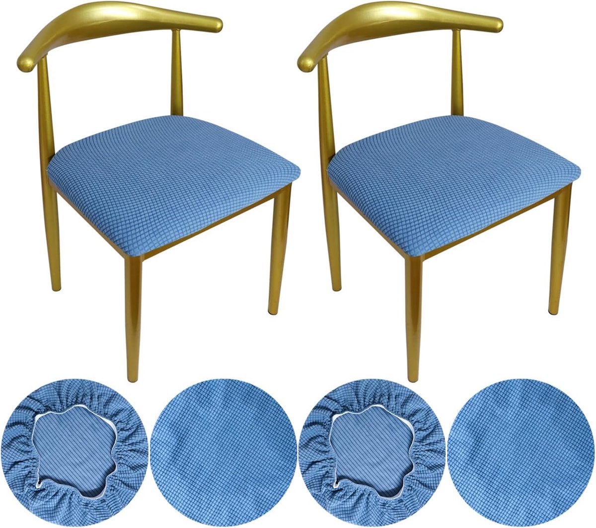 Stoelhoes Voor Stoelen Rond Luxe Stof, Diameter 36-50cm, Ronde Rekbare Rimpel Gratis Wasbaar Stofdicht (4, Blauw)
