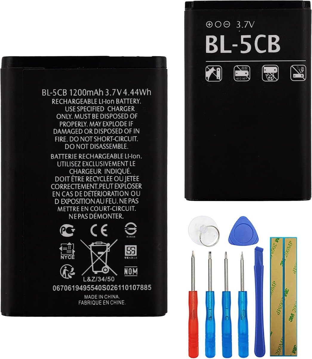 BL-5CB Compatibel met Nokia 105 2019 Nokia 1800 E60 3600 3660 met gereedschap