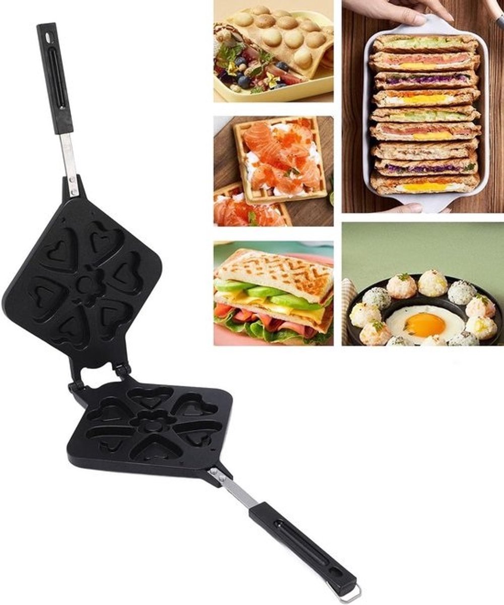 Hartvormige Wafelmaker - Bakpan Dubbele Zijde - Ontbijt Maken - Anti-aanbak Platen - 44 x 24 cm - Grijs