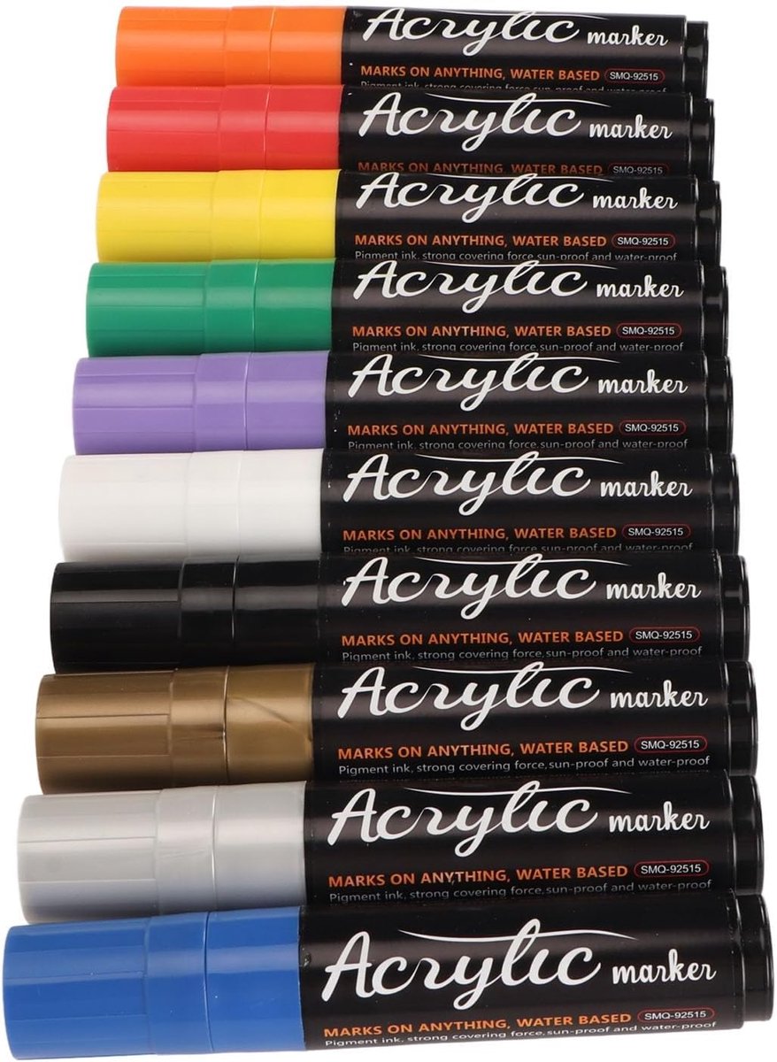 10 Kleuren Acrylstiften, 15 Mm Acrylstiftset Jumbo Viltstift Acrylstiften Waterdicht Sneldrogend Acrylstift voor Steenglas Paaseihout