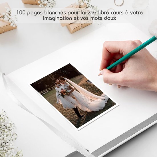 wit gastenboek voor bruiloft, verjaardag of doop - hardcover met gouden letters - geraffineerd notitieboek met 100 witte pagina's voor wensen en herinneringen — afbeelding 2