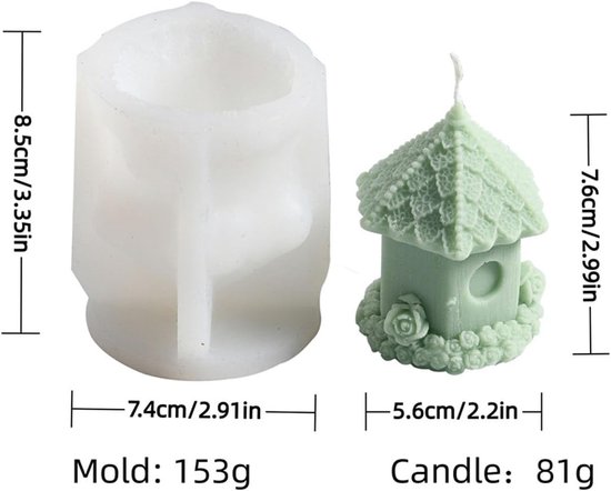 3D siliconen vormen Gießformen Huizen, siliconenvorm Huis Kaarsen Vormen Siliconen Gießform Huizen met Vogel Vlinder Gießformen Siliconen Huisjes Kaarsenvormen om te gieten voor kaarsen Gips Sojawas — afbeelding 2