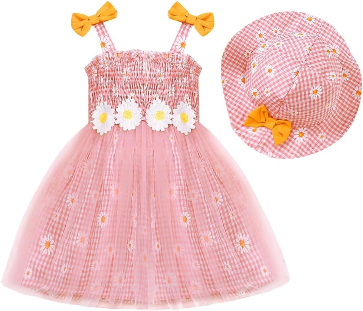 Zomerkleding voor peuters en baby's zomerjurk mouwloze bloemenprint met schattige hoed jurken voor peuters