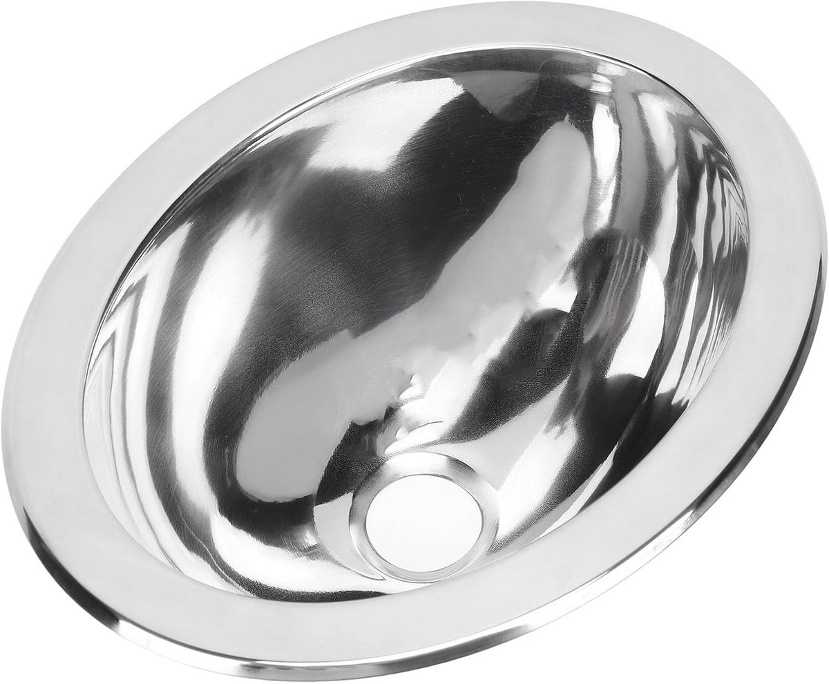 Enkele Kom, 290x220x120mm Roestvrijstalen Ovale Spoelbak Enkele RV-badgootsteen met 40 Mm Afvoergat Ronde Spoelbak voor Campers, Campers, Jachten, Boten, Keukens