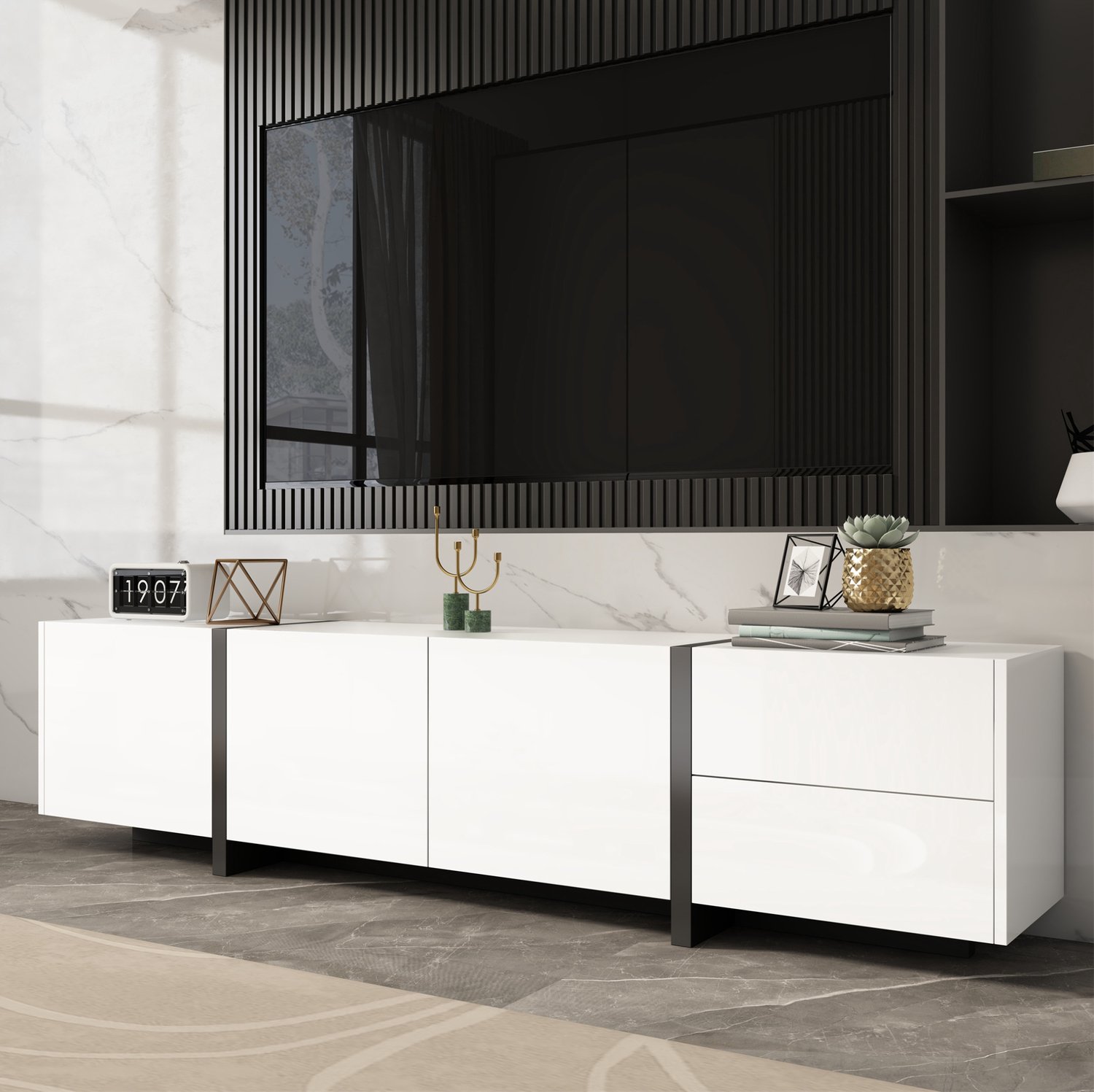 CHICFURN TV-meubel 170 cm - Opbergruimte - Deuren en lade - Wit zwart