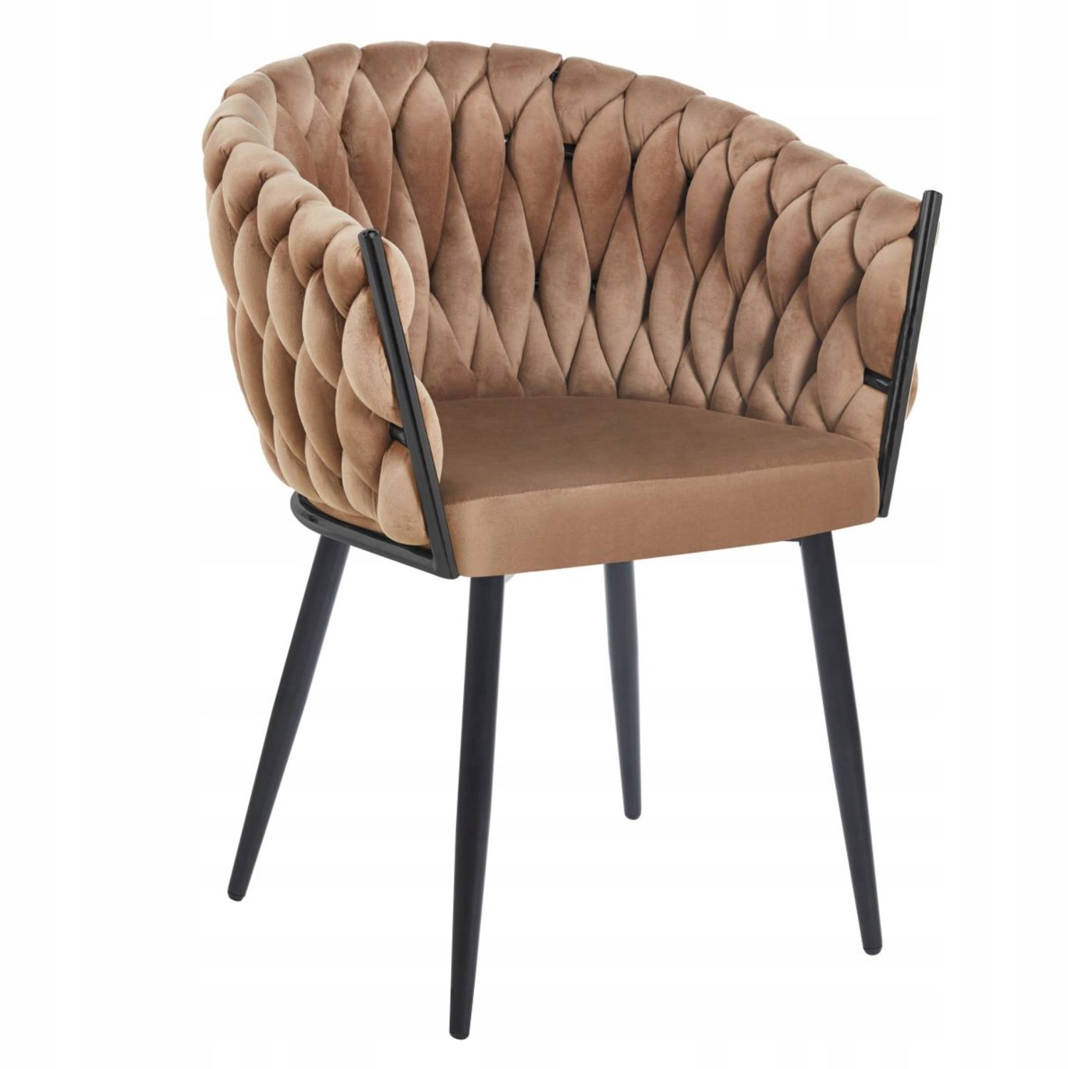 Furnitex K7-FX (B) - Eetkamerstoel - Cappuccino fluweel - Gevlochten rugleuning - Zwart metalen frame Cappuccino;Zwart