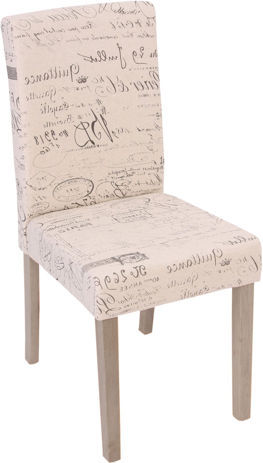MCW Set van 4 eetkamerstoelen Littau, stoel keukenstoel ~ textiel met belettering, crème, poten structuur - eik