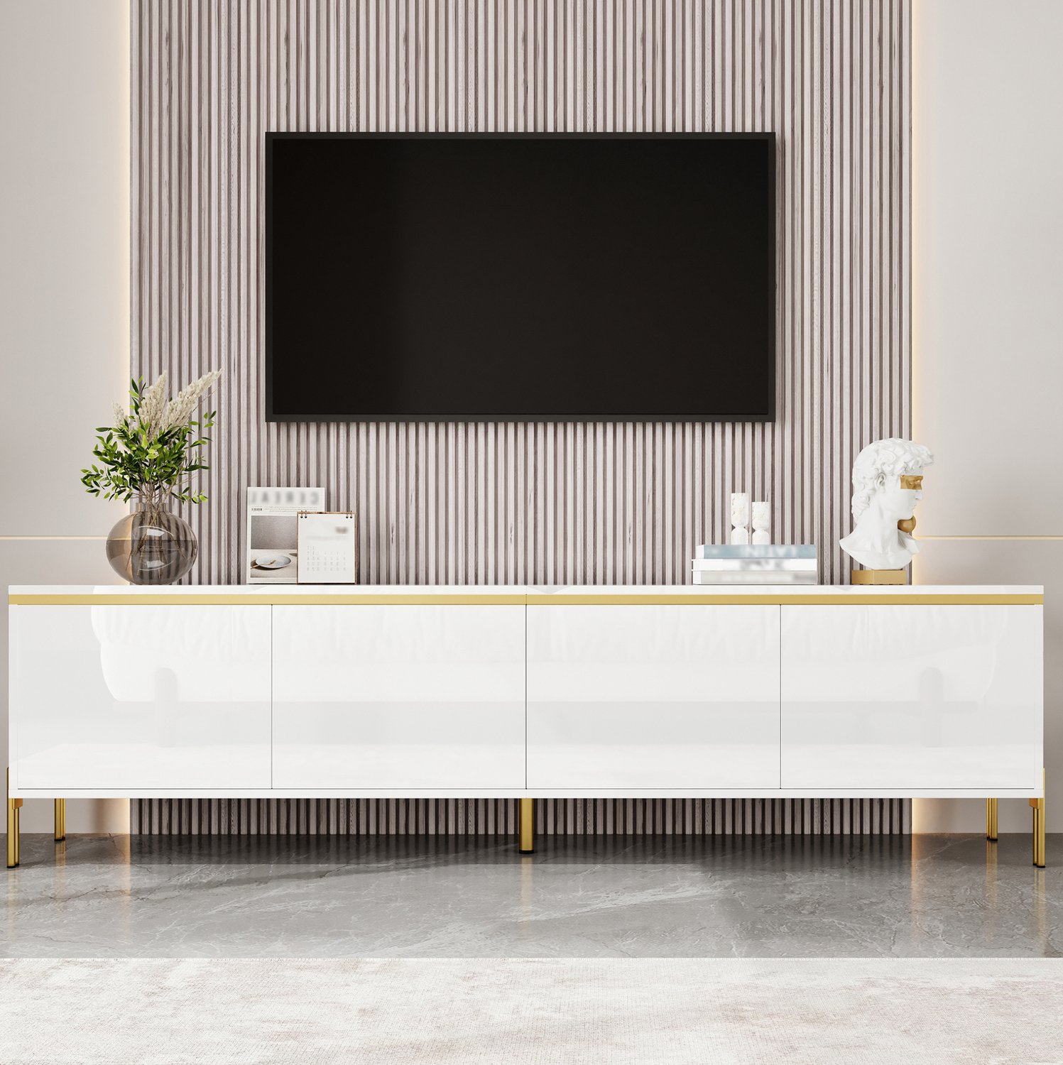 CHICFURN TV-meubel - 4 deuren - kabeldoorvoeren - metalen poten - wit