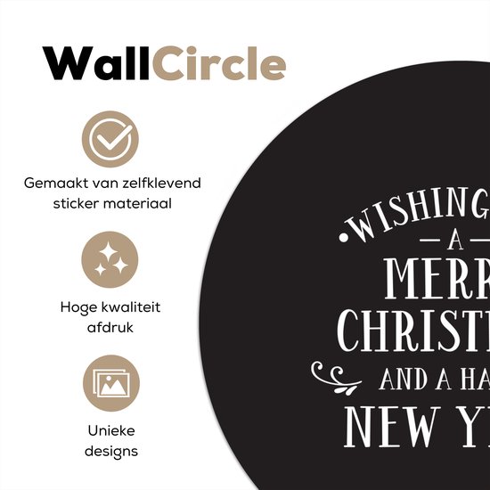 Citation de Noël Je vous souhaite un joyeux Noël sur fond noir Sticker papier peint cercle mural - 100x100 cm - peinture ronde - cercle papier peint - cercle mural - cercle vivant - autocollant & découpe ronde