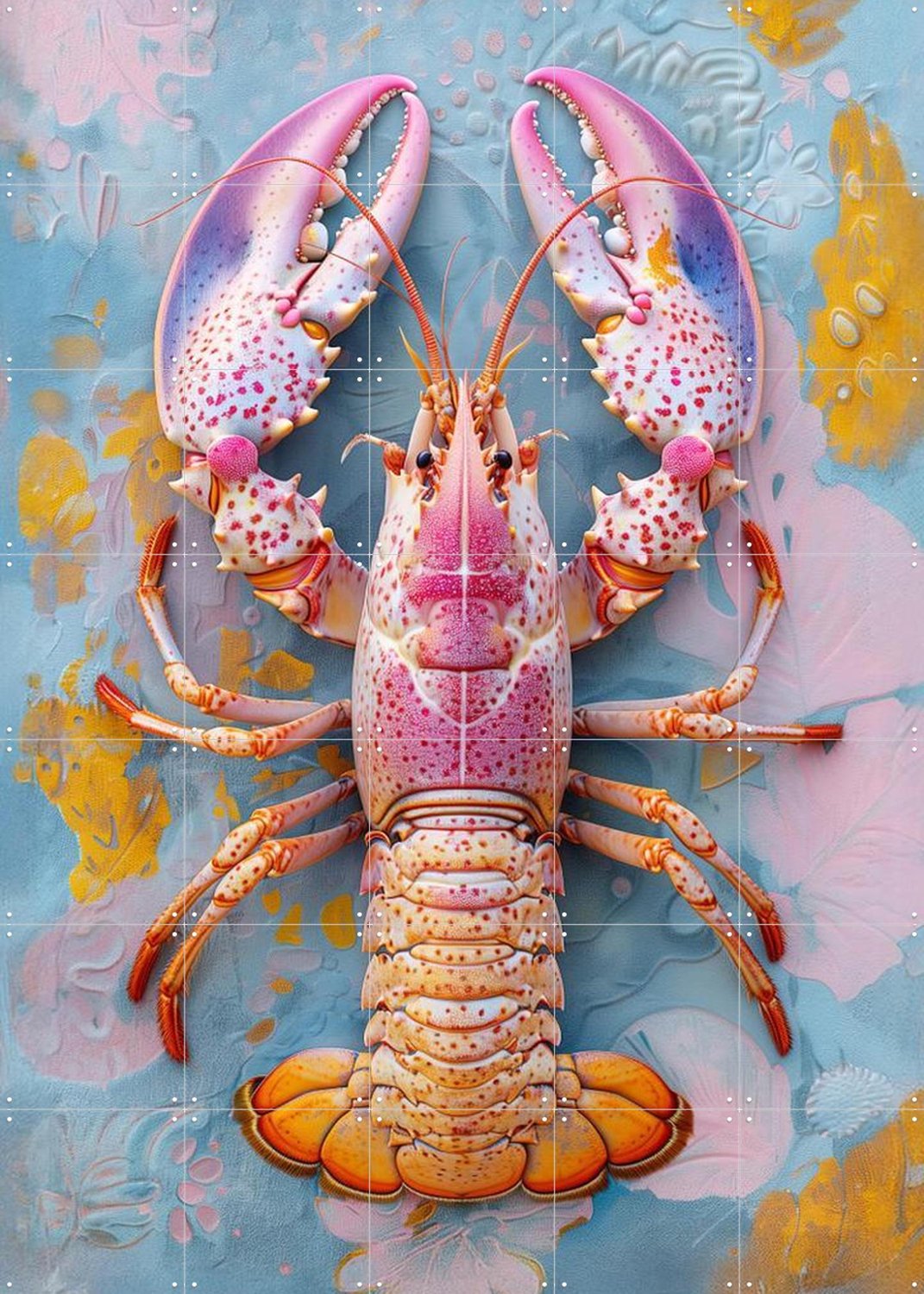 IXXI Spring Pastel Lobster, OTTI - 100 x 140 cm - Grote wanddecoratie en posters - Speels, Kleurrijk, Cartoonesk, Digitale Kunst, Surrealisme, Modern Roze