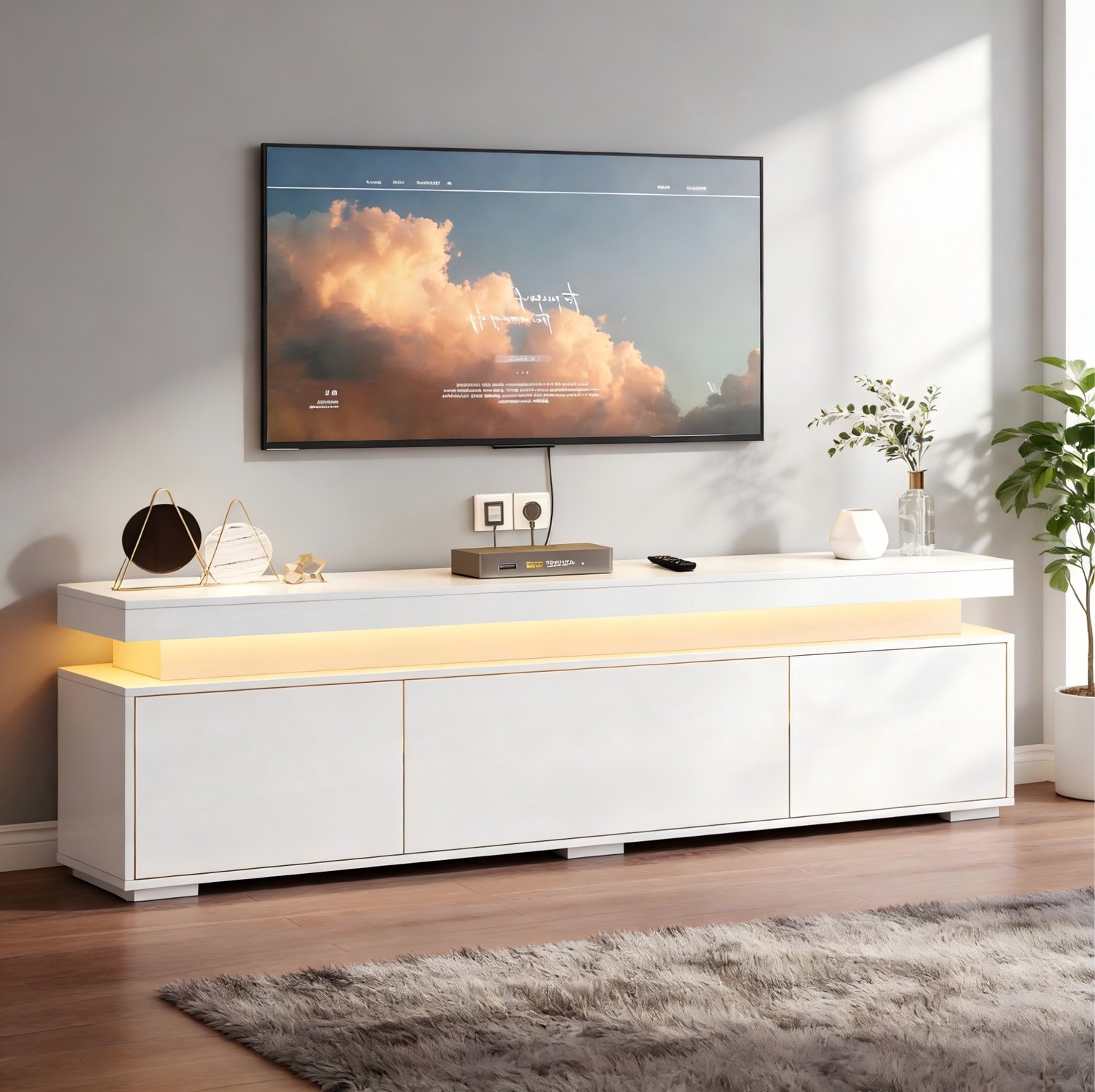 CHICFURN TV-meubel 150 cm - LED-verlichting - 3 deuren - Wit