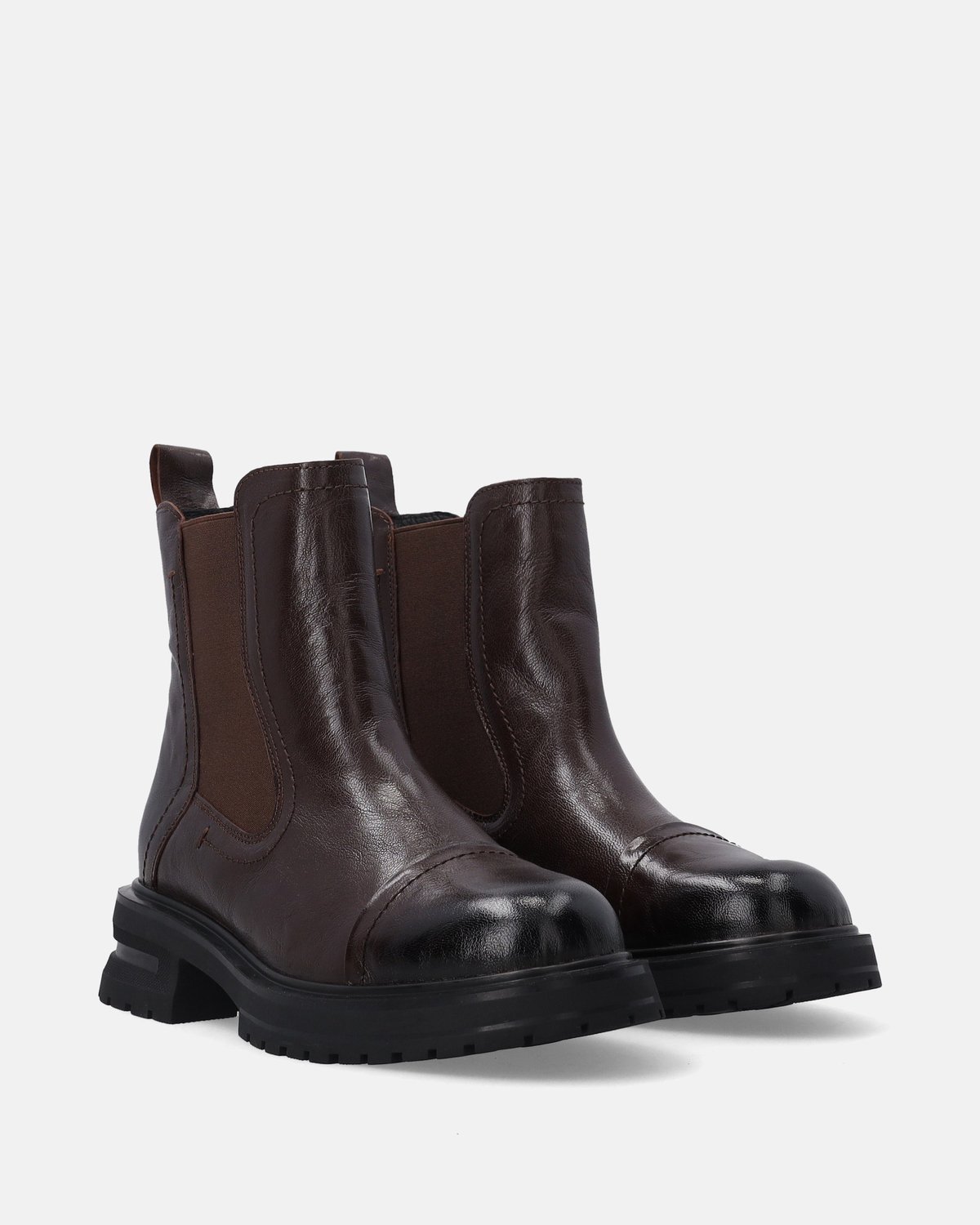 Gevoerde dames Chelsea boots - Bruin - Leren bovenwerk - Hak van 4 cm
