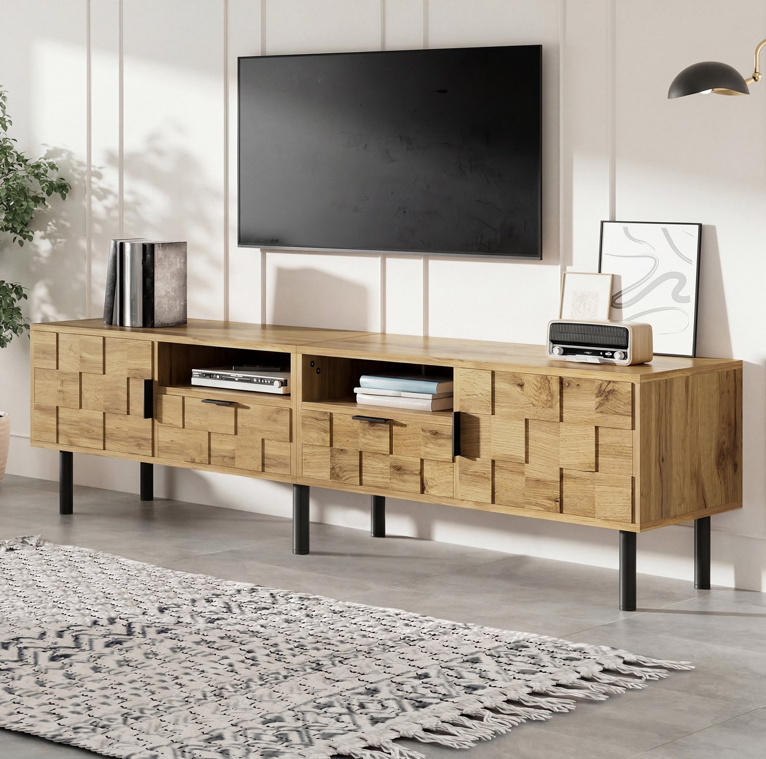CHICFURN TV-meubel - Opbergruimte - 2 deuren en 2 lades - Naturel en zwart