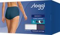 Sloggi Basic+ Maxi onderbroek in blauw en wit, verpakking van 4 stuks in premium katoen.