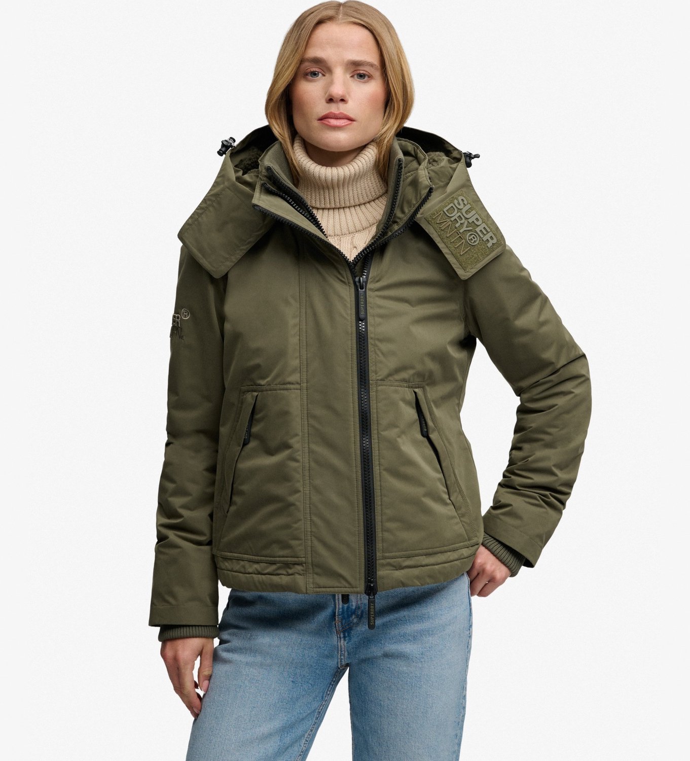 Superdry Microvezel Arctic Windcheater Jas met Capuchon Dames Khaki