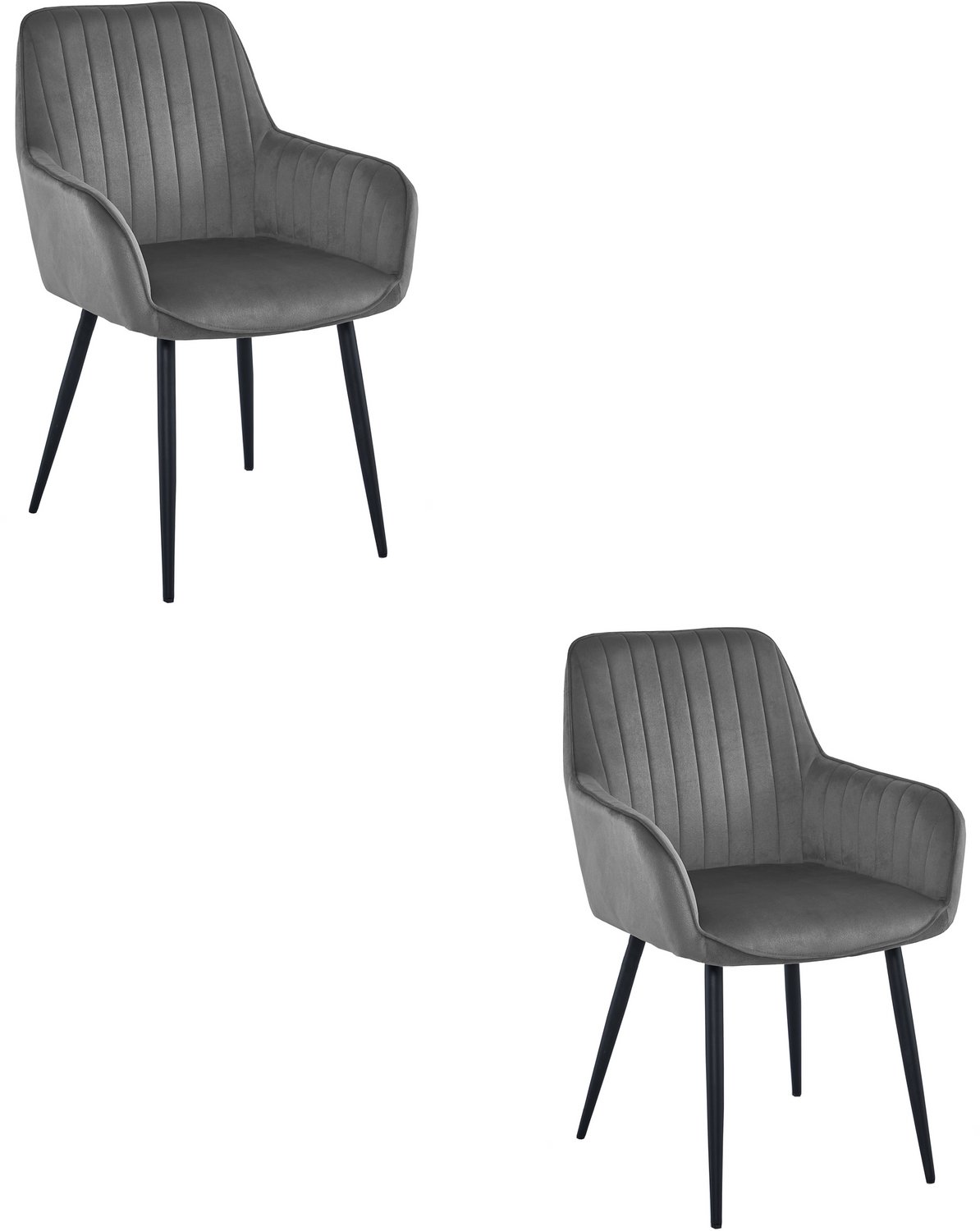 LEOBERT SOLDEN Eetkamerstoelen – Set van 2 – Zwart Velvet – Zwarte Metalen Poten – Met Armleuningen – Comfortabele Ergonomische Zitting – Modern Design – Velvet Stoel voor Woonkamer, Keuken en Eetkamer – Max. 110 kg per Stoel