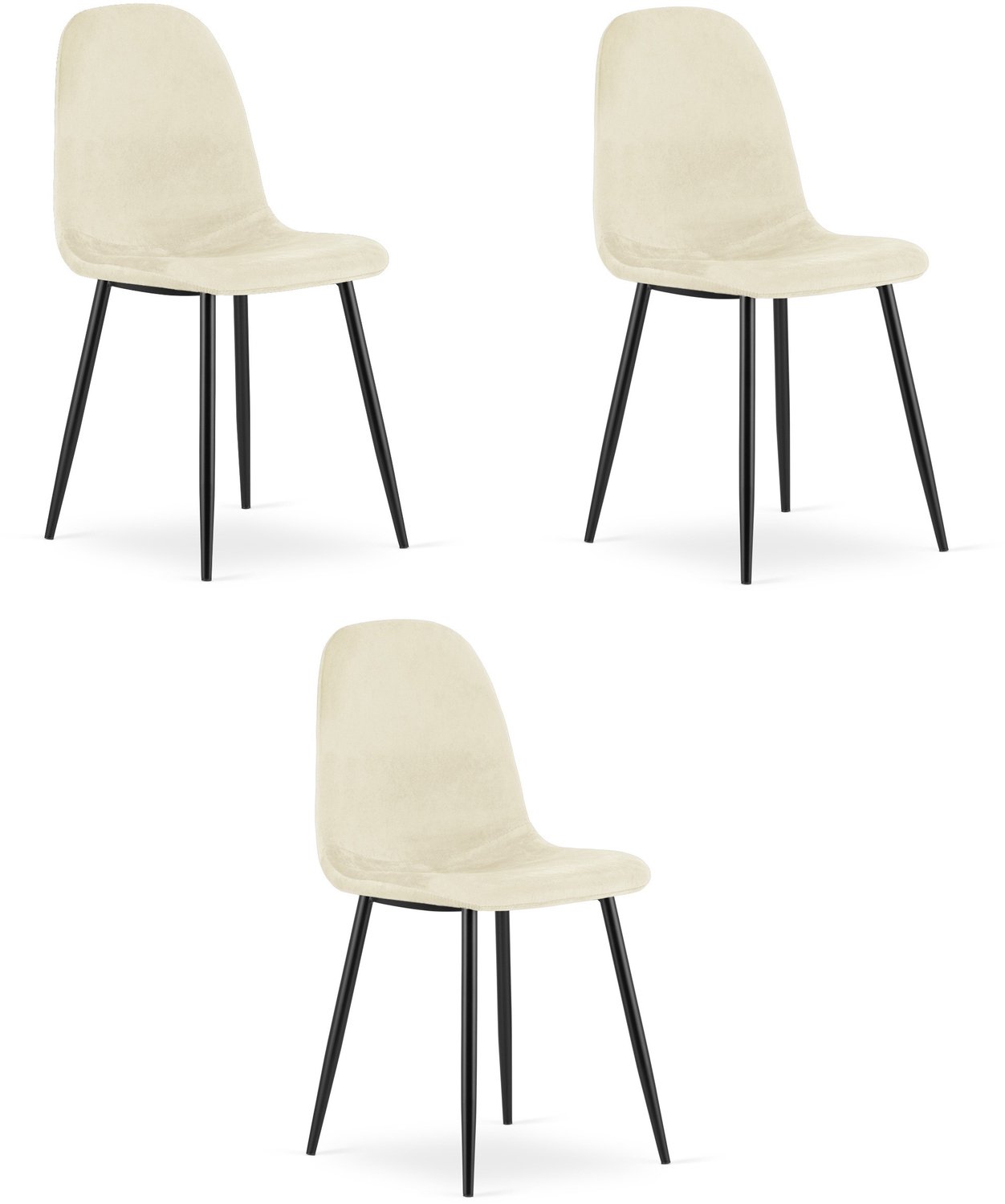 LEOBERT COMO Eetkamerstoelen – Set van 3 – Beige Velvet – Zwarte Metalen Poten – Comfortabele Ergonomische Zitting – Modern Design – Velvet Stoel voor Woonkamer, Keuken en Eetkamer – Max. 110 kg per Stoel