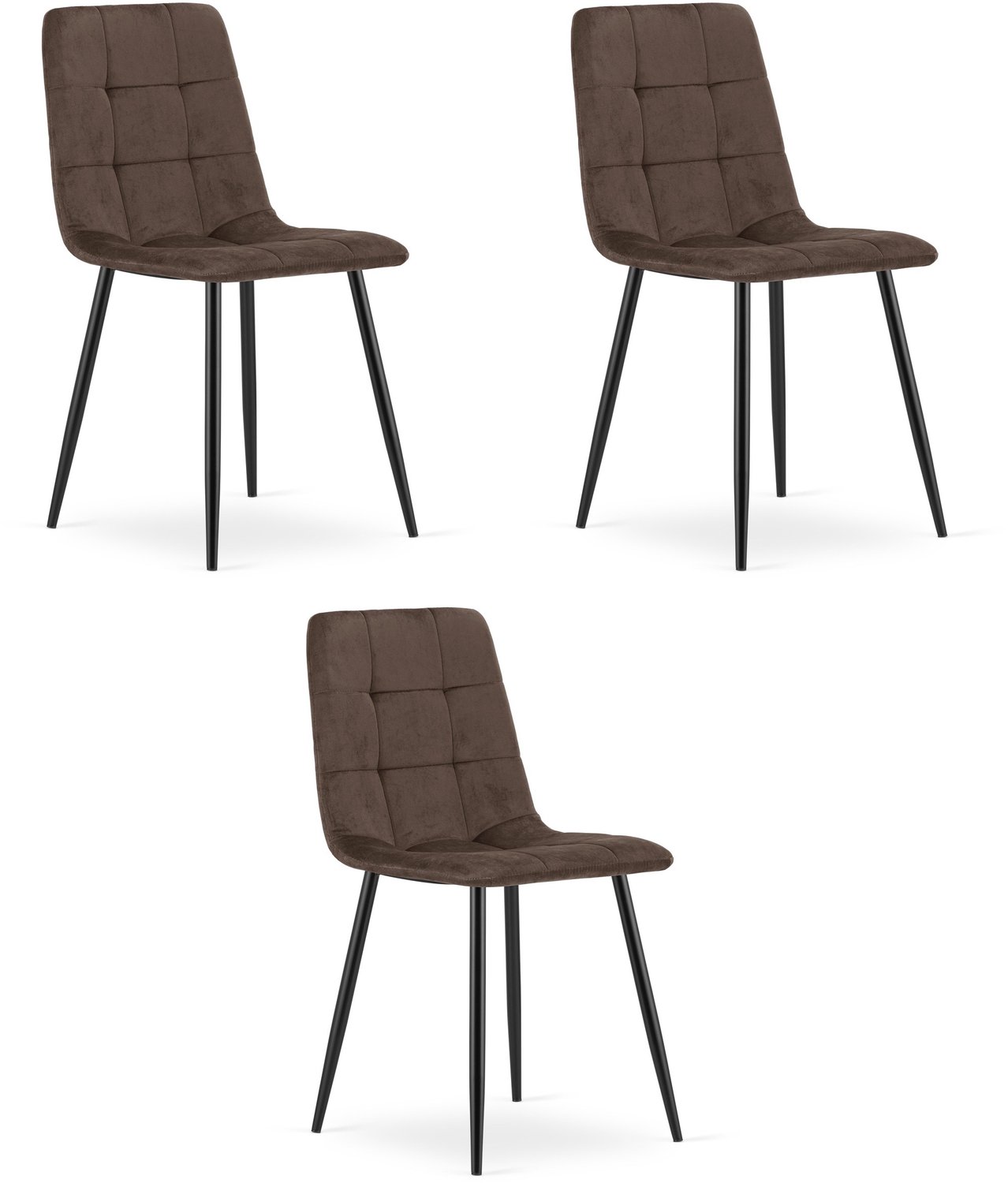 LEOBERT KARA Eetkamerstoelen – Set van 3 – Zwart Velvet – Zwarte Metalen Poten – Comfortabele Ergonomische Zitting – Modern Design – Velvet Stoel voor Woonkamer, Keuken en Eetkamer – Max. 110 kg per Stoel