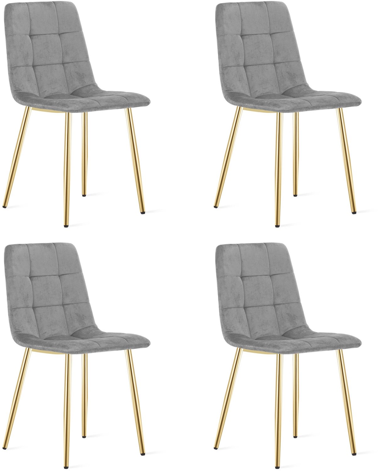 LEOBERT KARA Eetkamerstoelen – Set van 4 – Grijs Velvet – Goudkleurige Metalen Poten – Comfortabele Ergonomische Zitting – Modern Design – Velvet Stoel voor Woonkamer, Keuken en Eetkamer – Max. 110 kg per Stoel