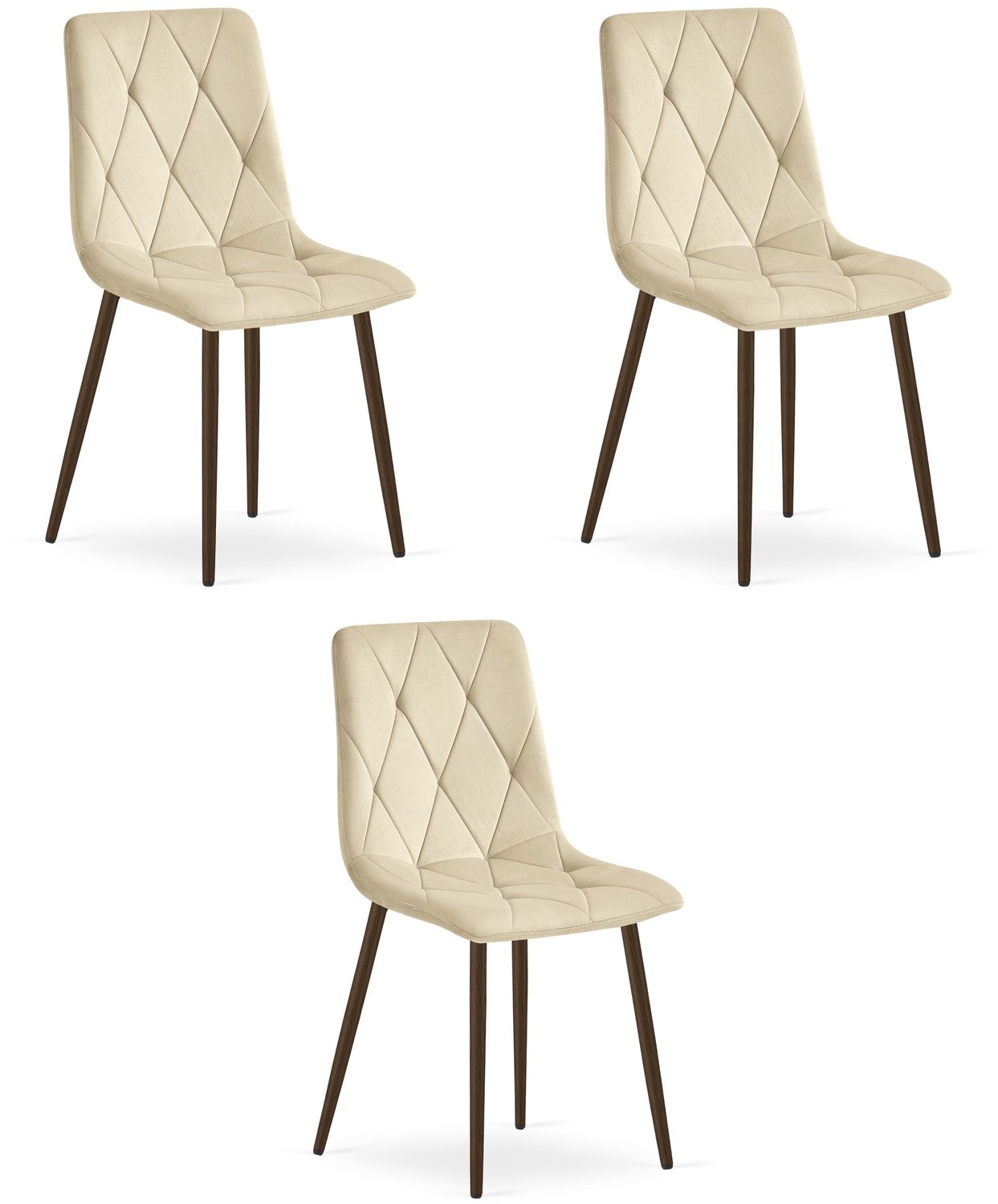 LEOBERT LIBRA Eetkamerstoelen – Set van 3 – Beige Velvet – Walnootkleurige Houten Poten – Comfortabele Gestoffeerde Zitting – Modern Design – Velvet Stoel voor Woonkamer, Keuken en Eetkamer – Max. 110 kg per Stoel