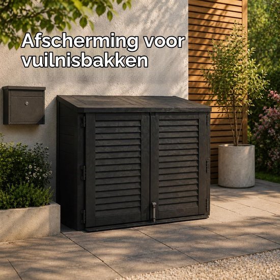 Afvalcontainerbox Voor 2 Vuilnisbakken - Zwart - Kunststof - 950 Liter Inhoud - Waterdicht - Buitenopslag — afbeelding 2