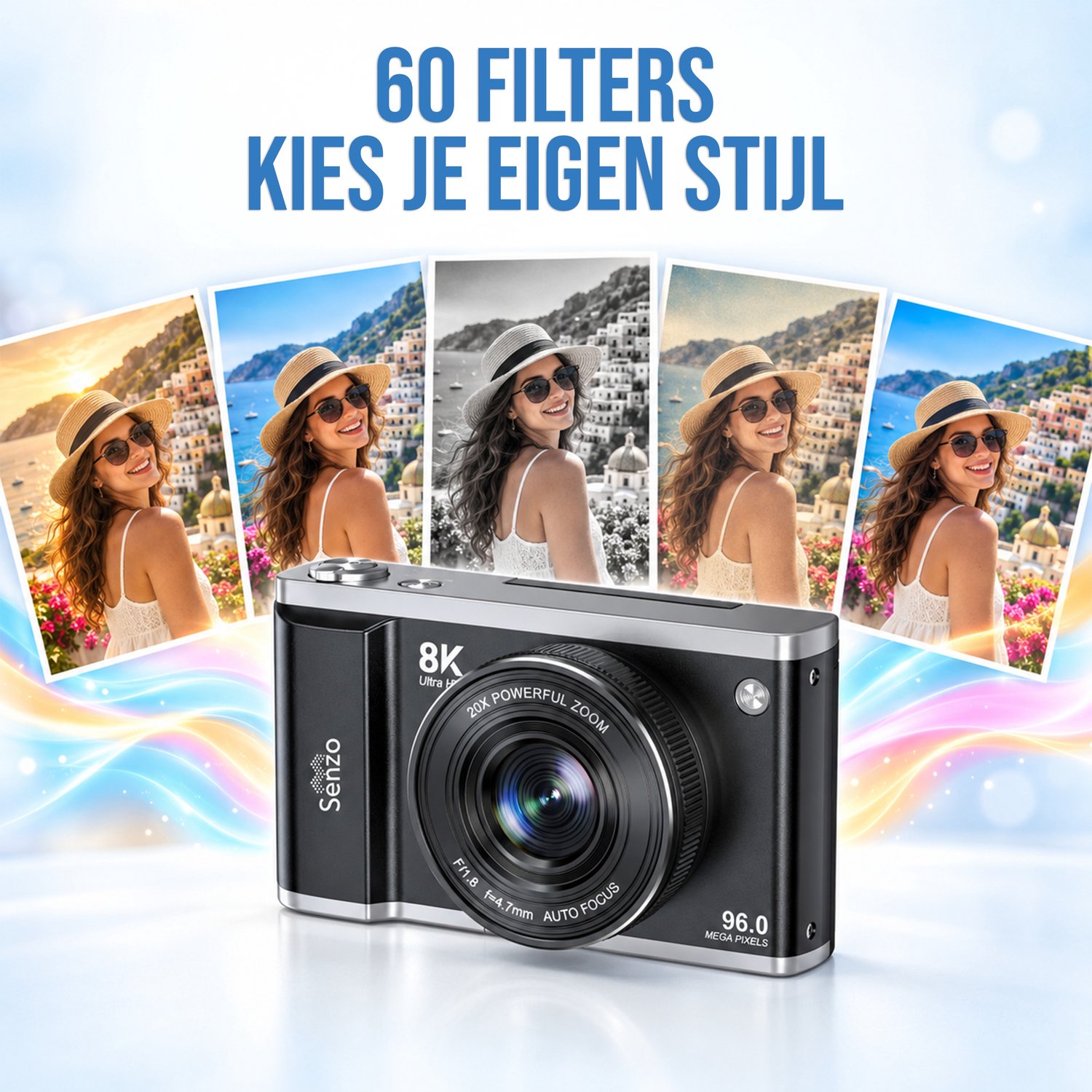 Senzo Digitale Camera 8K met WiFi - 96MP - 20 x Zoom - 60FPS - HDR - 2 x Accu - Fotocamera - Fototoestel - Compact Camera - Vlog Camera - 64GB thumbnail 6