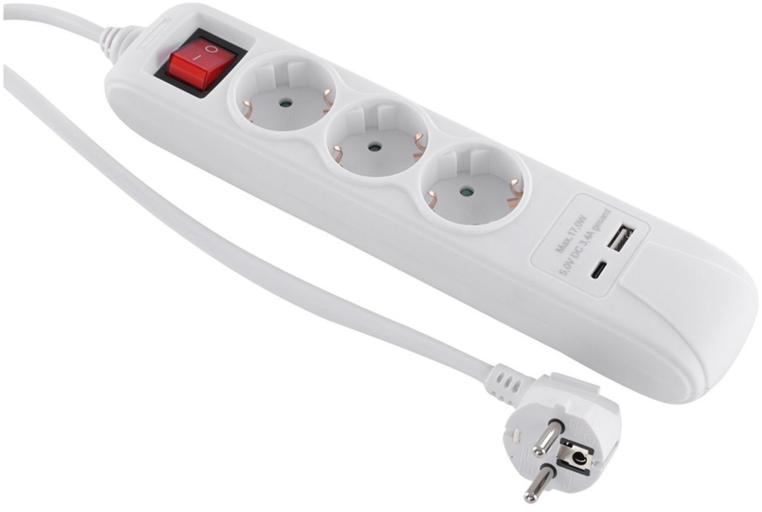 Q-Link Stekkerdoos 3V Schakelaar USB A/C 3.4A 1.5M - Wit