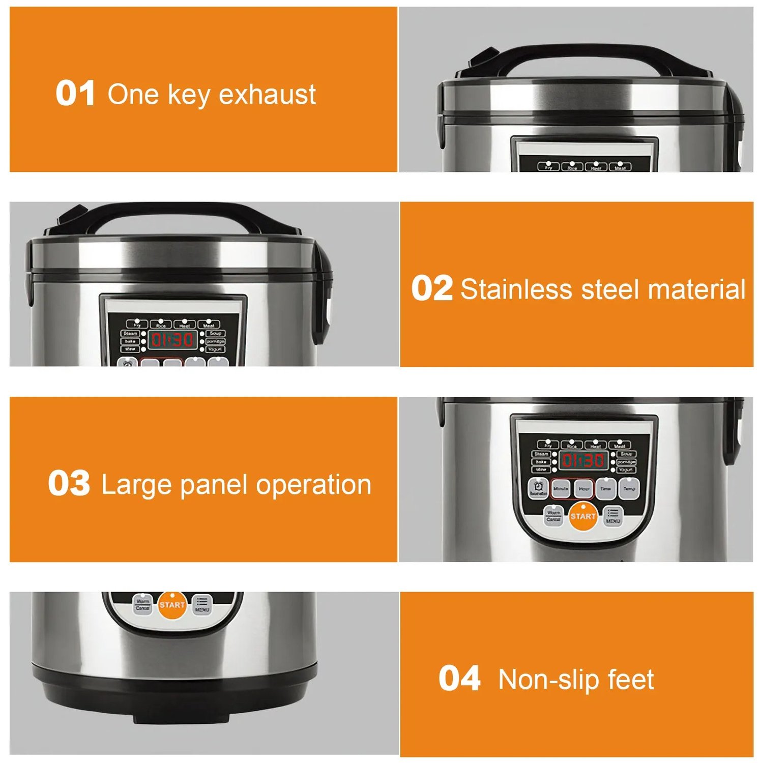 Zerova Snelkookpan - Digitale Multicooker - Pressure Cooker - Rijstkoker -Binnenpot - Warmhoudfunctie - LED Display - Zilver – foto 8