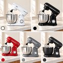 Vijf Vivid Green keukenmachines in wit, zwart, rood, grijs en matzwart op een aanrecht.