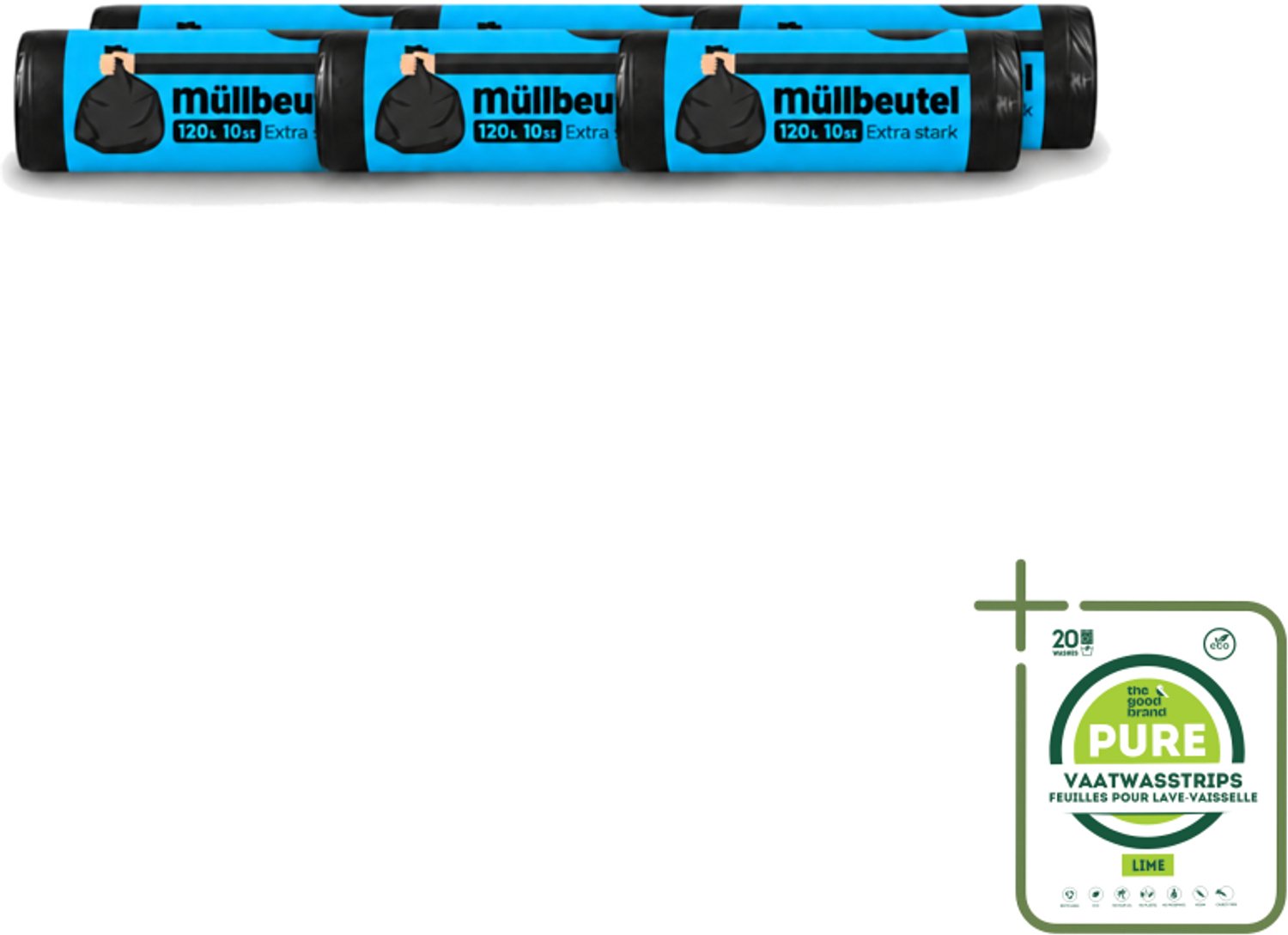 6 x Deluxe - Vuilzakken - Stevig & Ruim - 10 Vuilniszakken - 120L - Grootverpakking - Vaatwasstrips - Vuilzakken 120 L - Huishoudelijk Afval - Tuinafval - Vuilniszak - Vuilnisbak