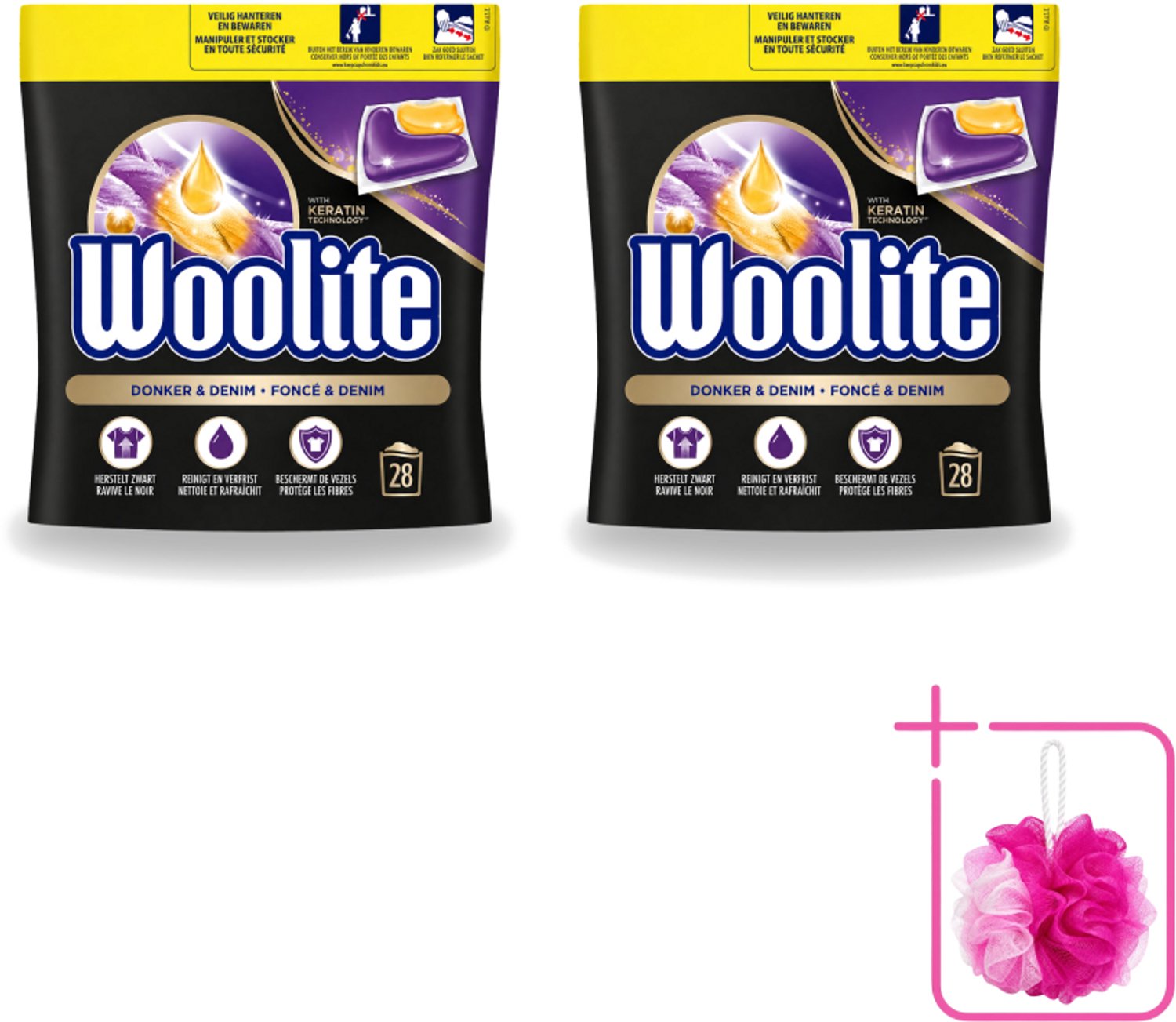 2 x Woolite Dark - Wasmiddelcapsules - Met Keratine - Donkere & Denim Was - 28 Wasbeurten - Bulkverpakking - Donker wasmiddel - Douchemop - Denim wasmiddel