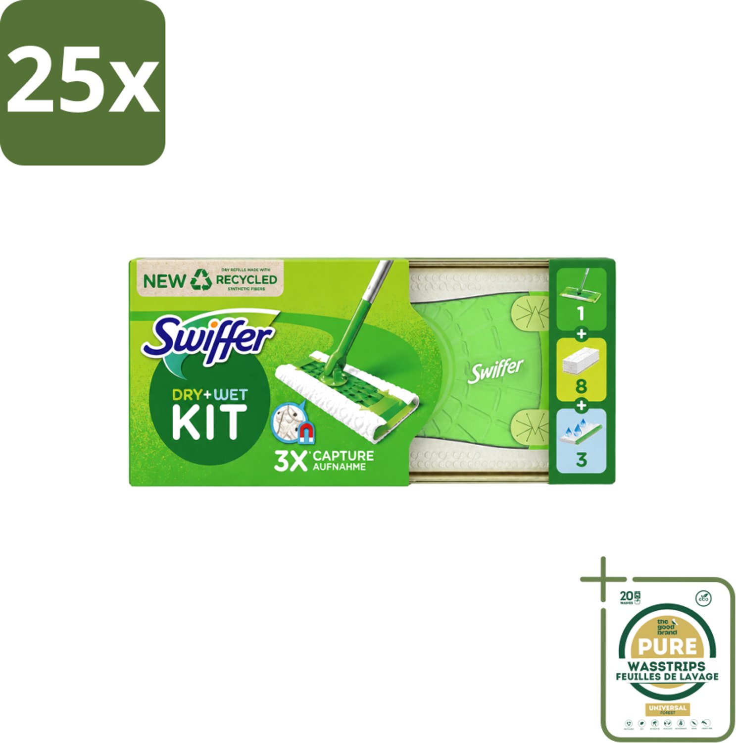 25 x Swiffer – Vloerreiniger – Starterkit – 1 dweil + 8 droge & 3 vochtige doekjes - Wasstrips - Vloerreiniger - Schoonmaken - Stofzuiger - Droge Doek - Vochtige Doek