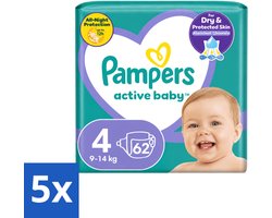 5 x Pampers – Luiers – Active Baby Maat 4 (9-14 kg) – 62 Luiers - Voordeelverpakking - 5 stuks